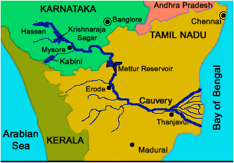 Cauvery river and major reservoirs