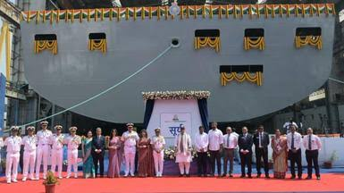 Fleet support ship Surya during its launch ceremony