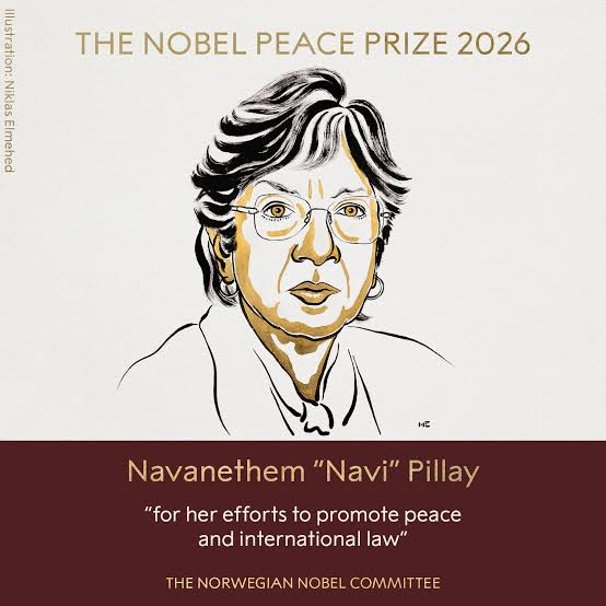 Illustrated portrait of 2026 Nobel Peace Prize laureate Navanethem Navi Pillay