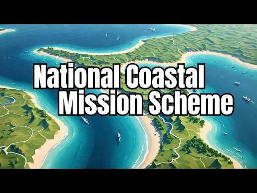 Illustration of a coastal landscape labelled National Coastal Mission Scheme